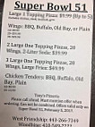 Tony's Pizzeria menu