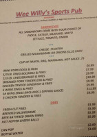 Wee Willy's menu