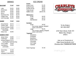 Charlie's Ice Cream Parlor menu