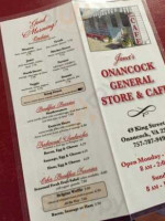 Janet's Onancock General Store Cafe menu