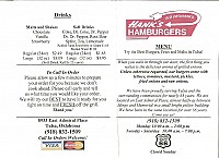 Hank's Hamburgers menu