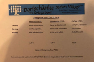 Dorfschanke in Kriegsdorf Beim Wastl menu