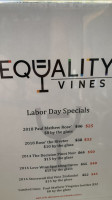 Equality Vines Tasting Room menu