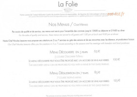 La Folie Tarbouriech menu