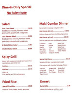 Fujiyama Steakhouse Sushi menu