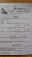 Jonathan's Pizza Italian Cuisine menu