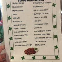 Studs Lonigans Pub menu