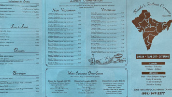 Malhi's Indian Cuisine menu