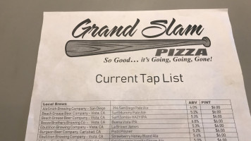 Grand Slam Pizza menu