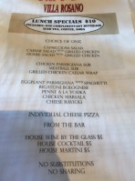 Villa Rosano menu