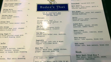 Rudee’s Thai Cuisine menu