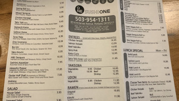 Sushi One menu