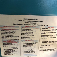 Coastal Crab Company menu