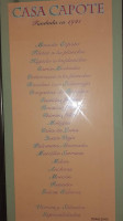 Casa Capote menu