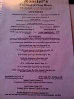 Roosters Steak Chop House menu