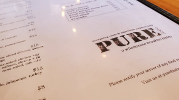 Pure Bistro menu