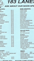 183 Lanes menu