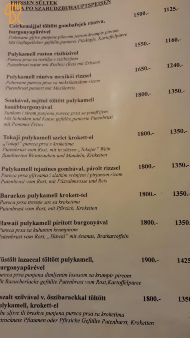 Kalmár Vendéglő Étlap