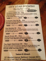 City Star Brewing menu