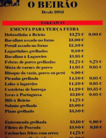 Beirão menu