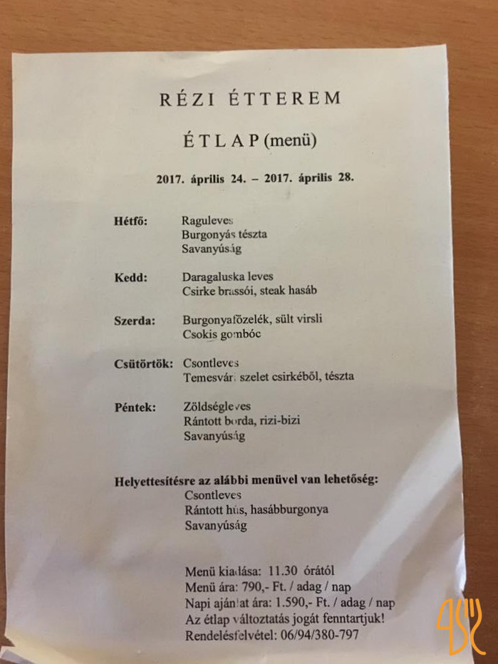 Rezi Pizzeria Es Etterem Étlap