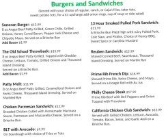 Primetime Sports Bar and Grill menu