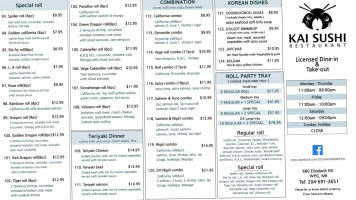 Kai Sushi menu