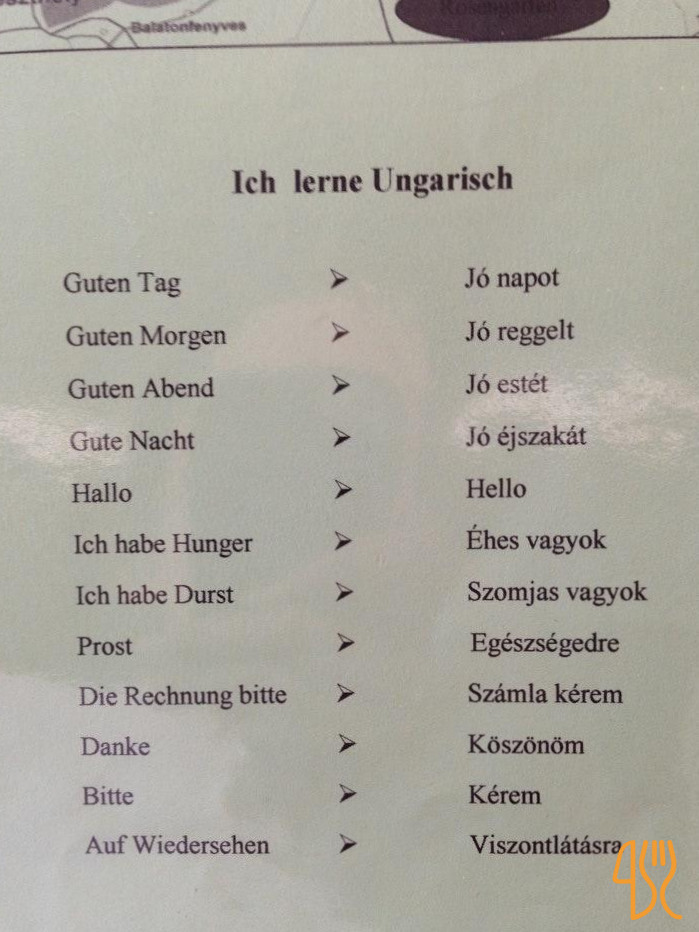 Rózsakert Vendéglő Étlap
