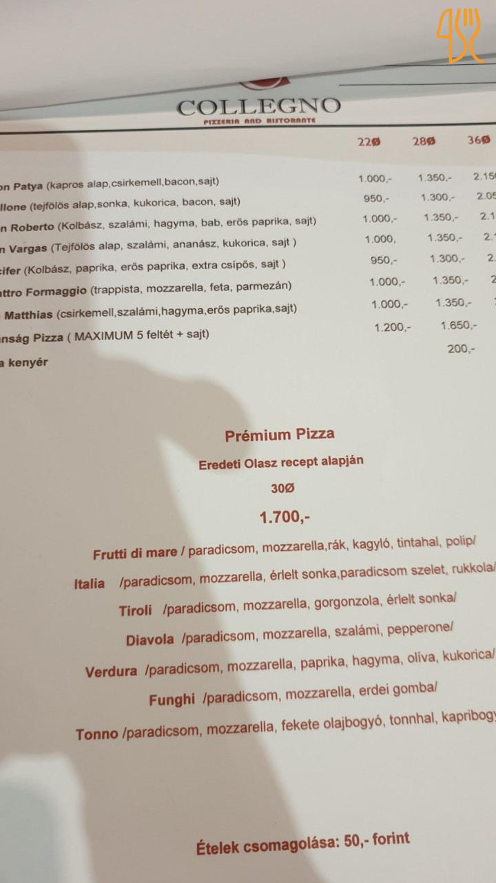Collegno Pizzeria And Étlap