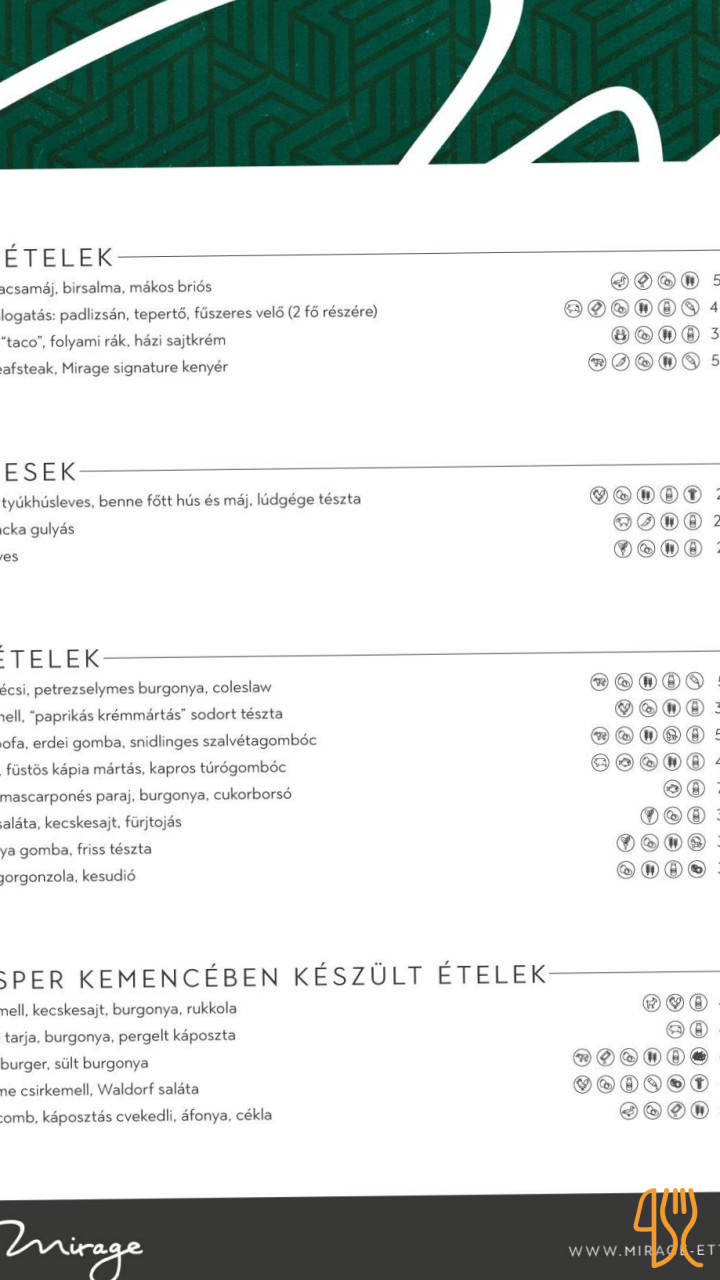 Mirage Étterem Hajdúszoboszló Étlap