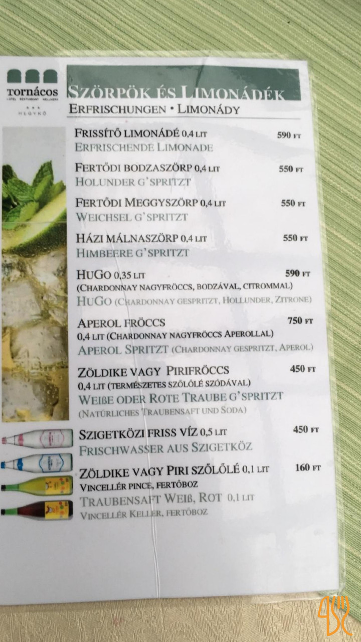 Tornácos Ház Hegykő Étlap