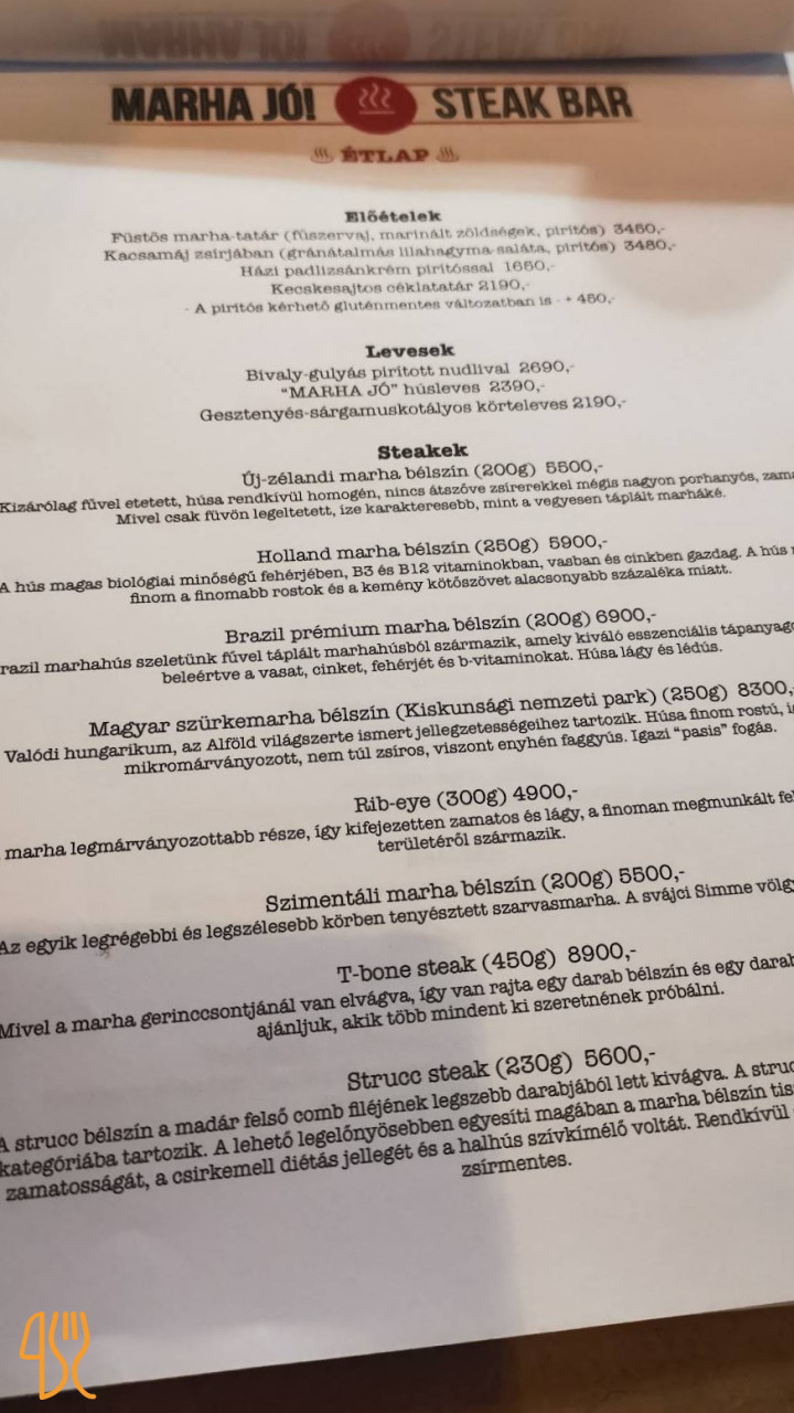 Marha Jo Steak Étlap