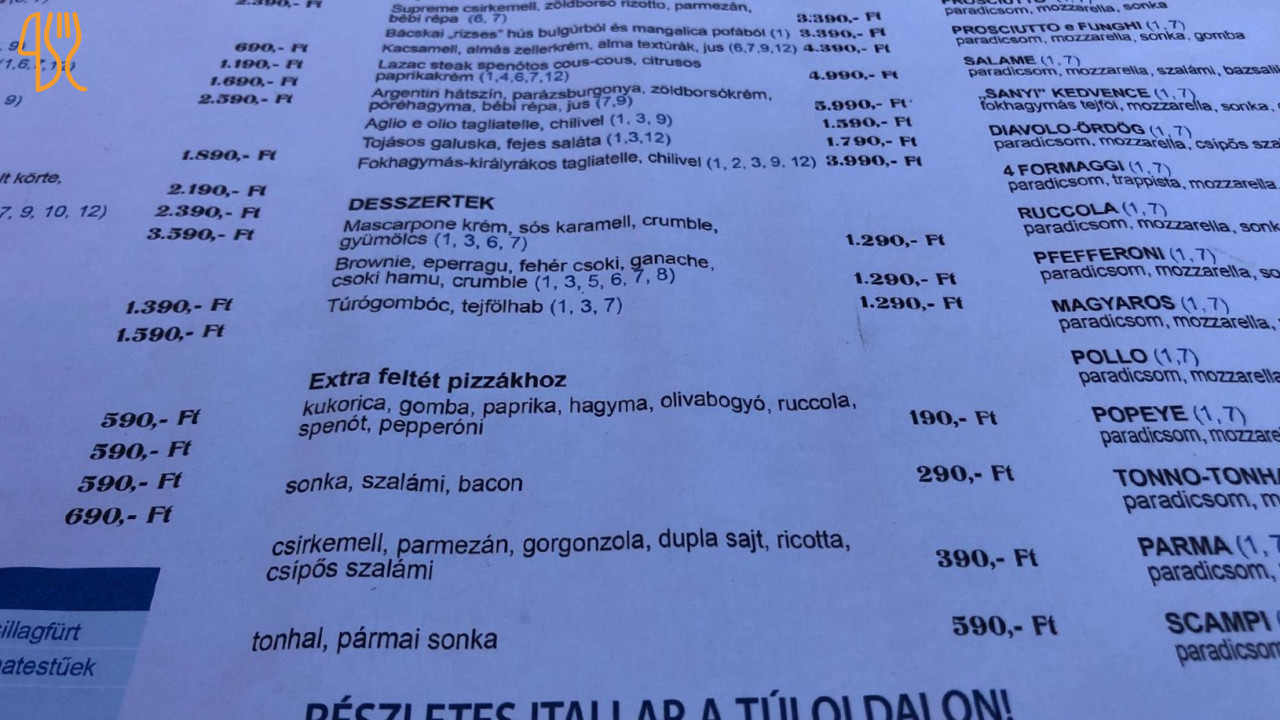 Gianpiero's Étterem Bor Étlap