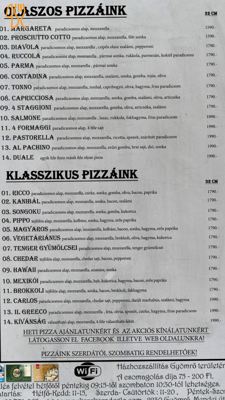 Aranykerék Vendéglő Étlap