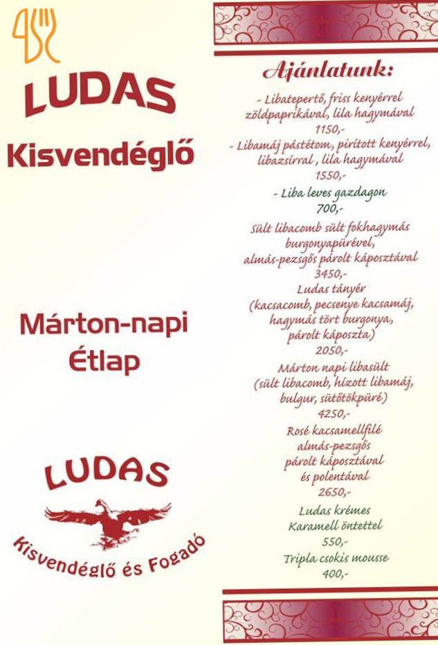 Ludas Kisvendéglő és Fogadó Étlap