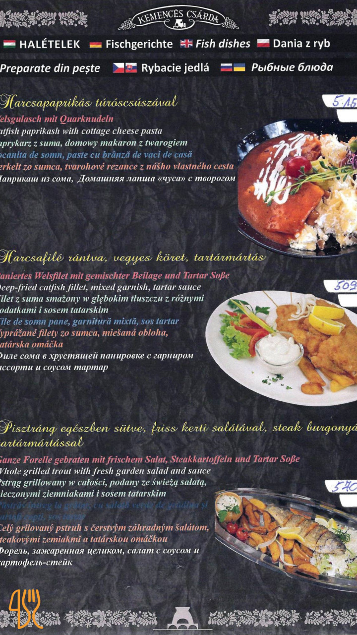 Kemencés Csárda Étterem Étlap