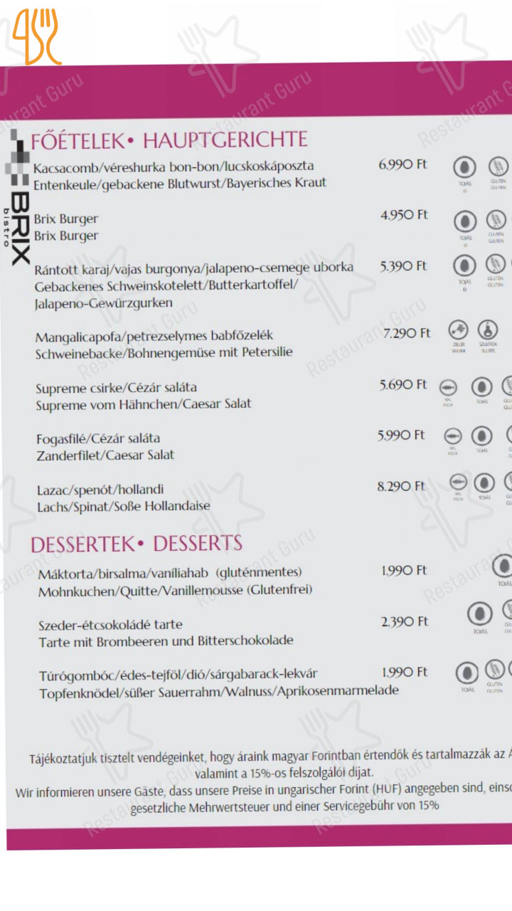 Brix Bistro Étlap