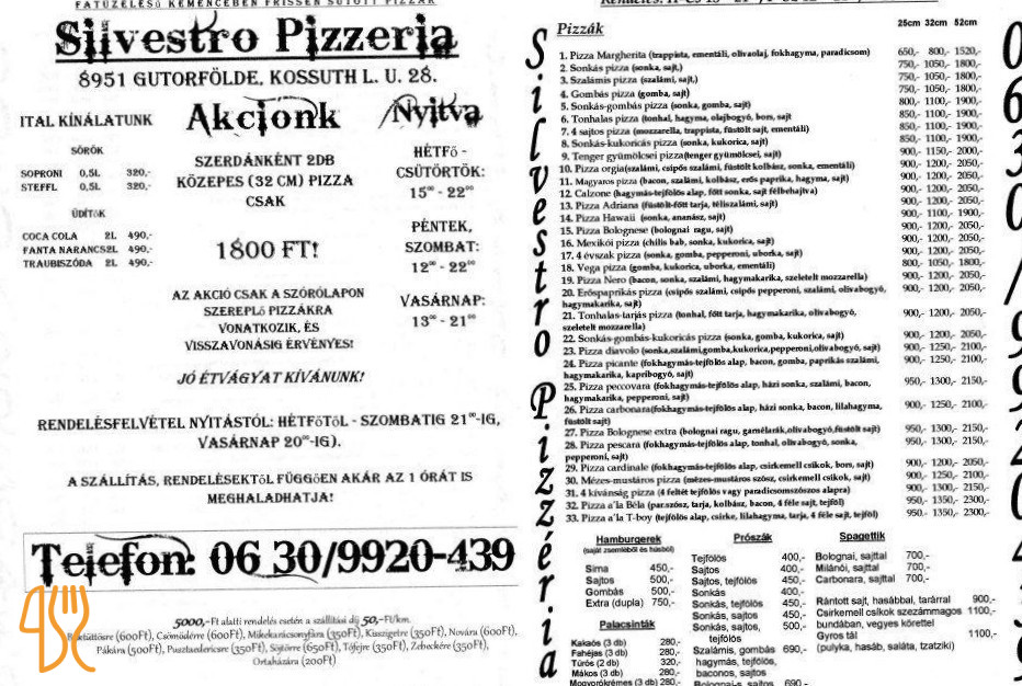 Silvestro Pizzéria Étlap