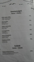 Kertvendéglő menu