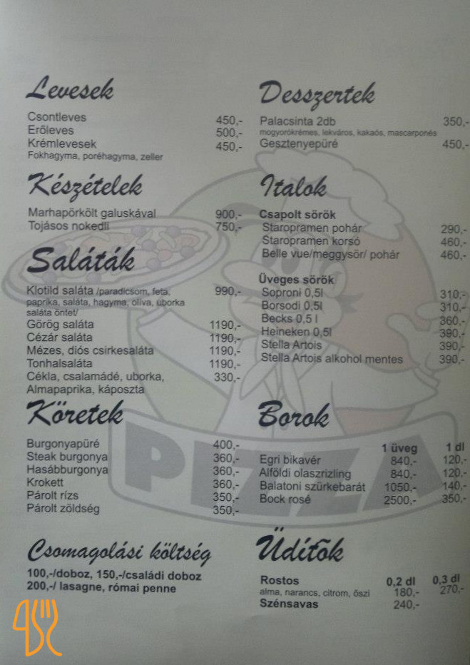 Klotild Pizzéria Étlap