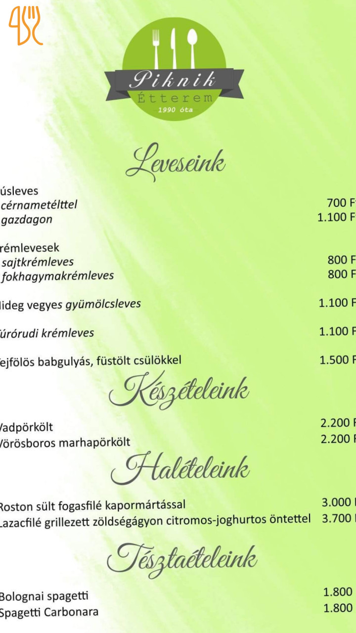 Piknik Étterem Étlap