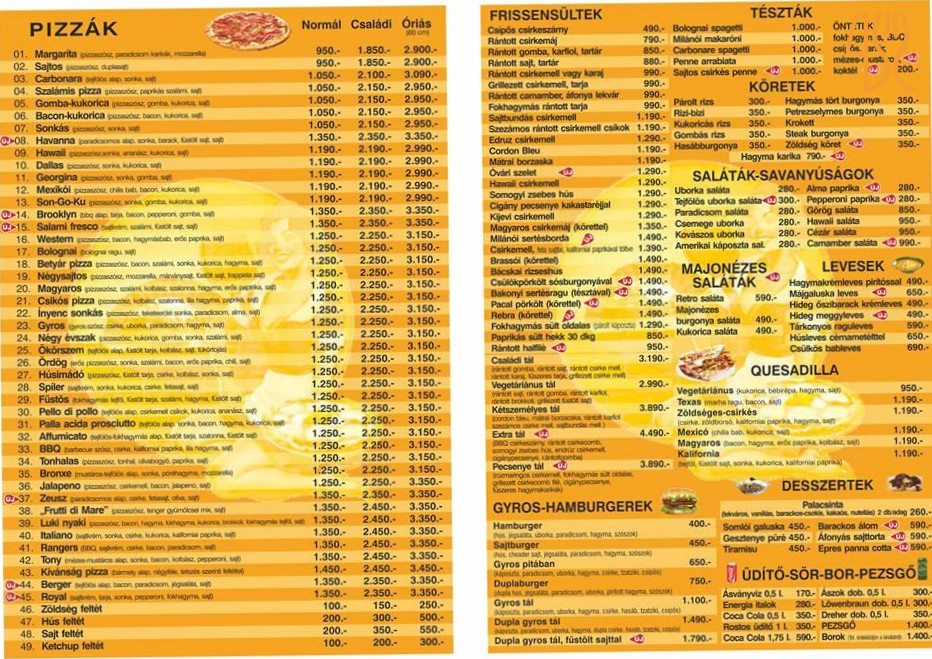 Györkös Pizzéria Étlap