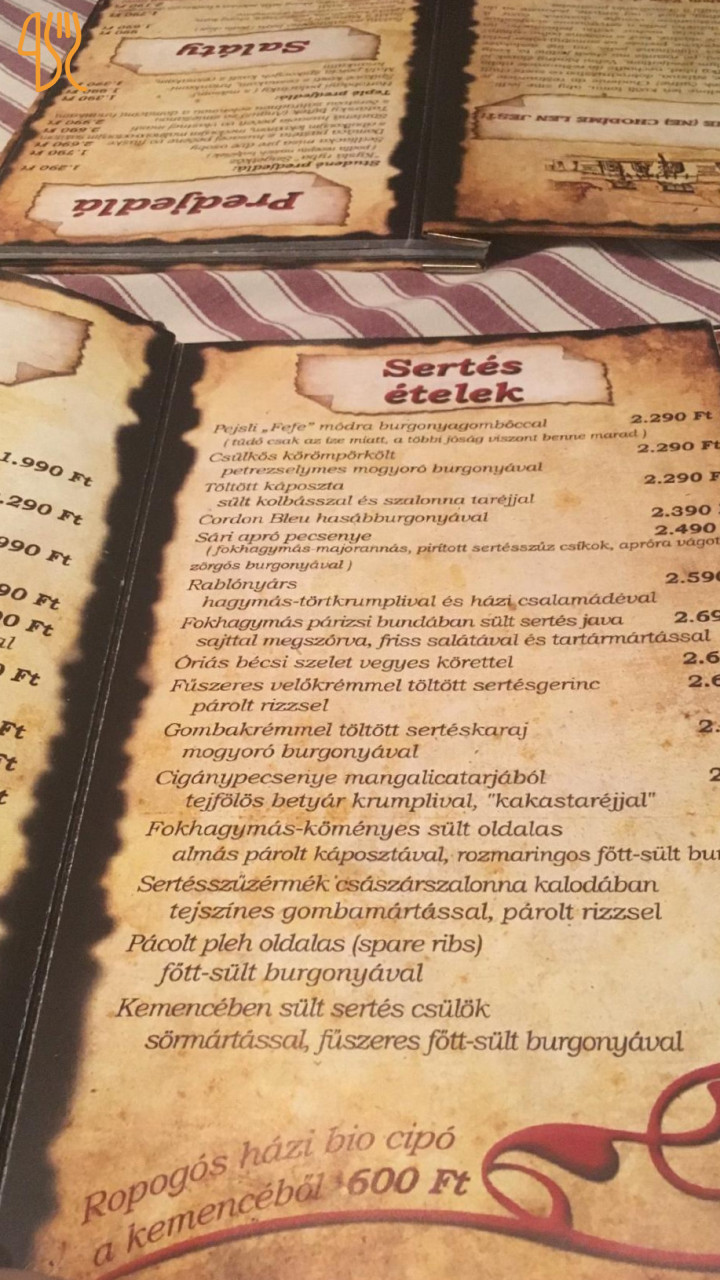 Sári Csárda Étlap