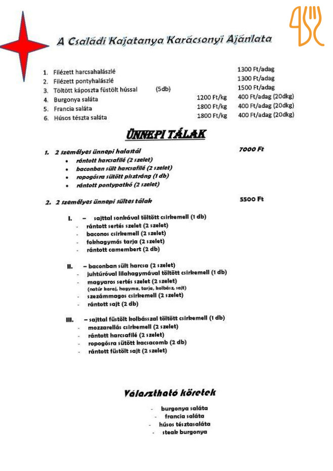 Családi Kajatanya Étlap