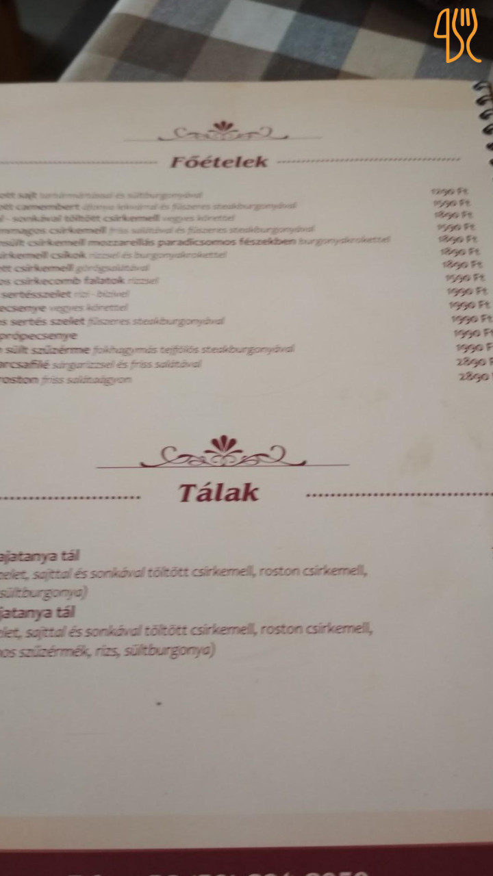Családi Kajatanya Étlap