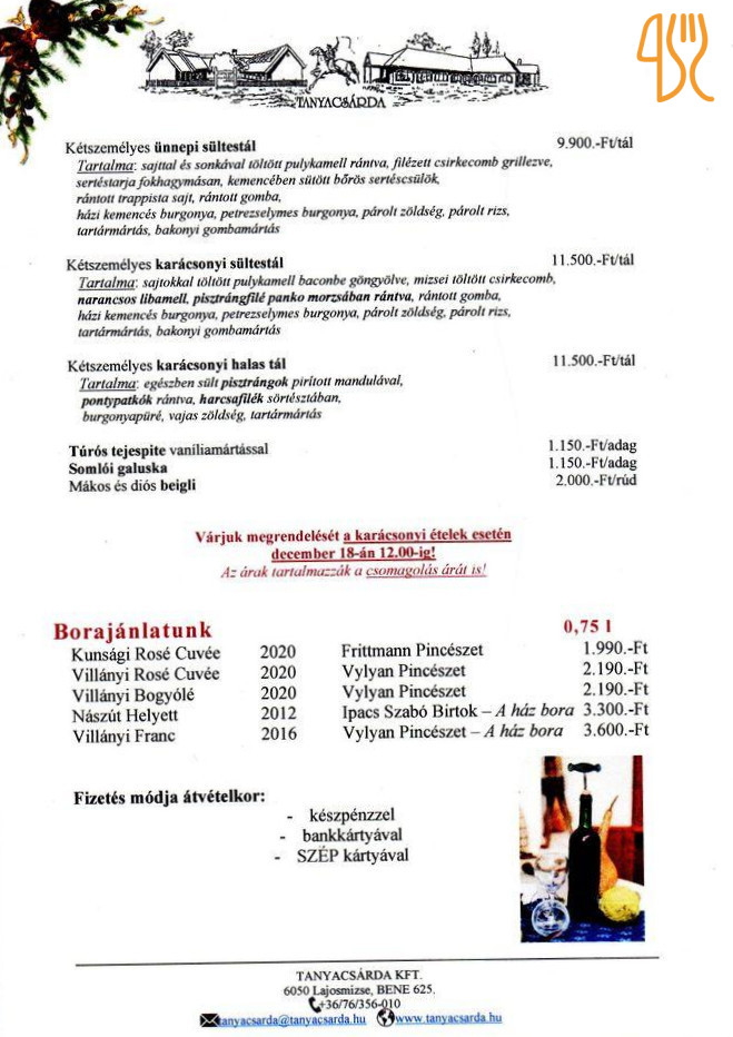 Öreg Tanyacsárda Étlap