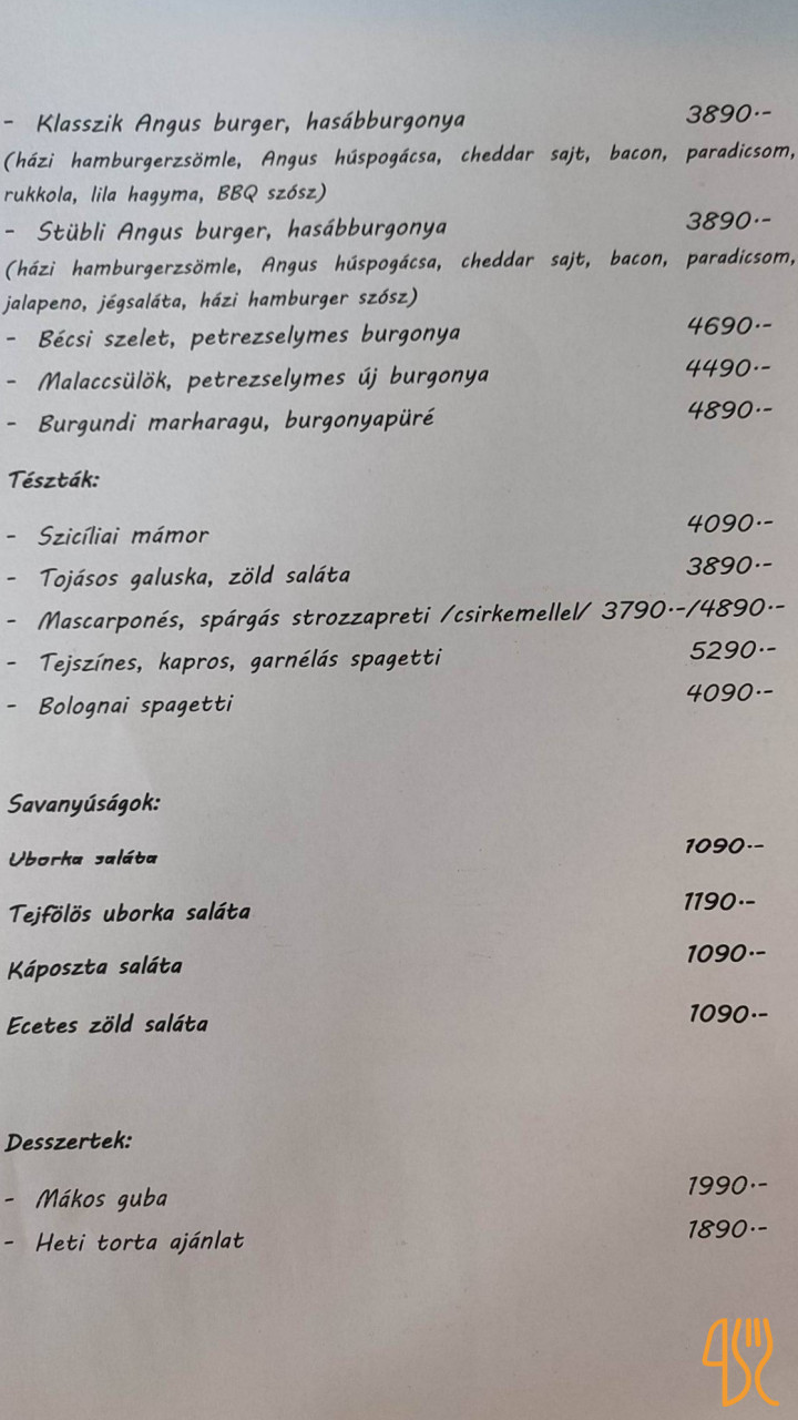 Stübli Vendéglő Étlap