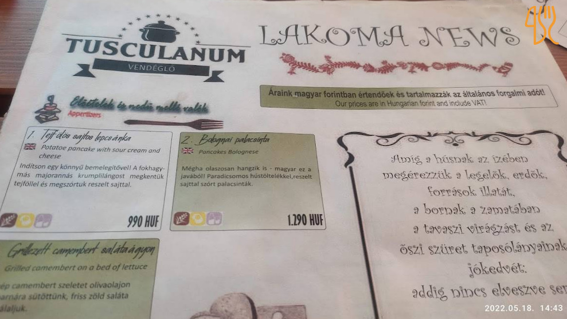 Tusculanum Étlap
