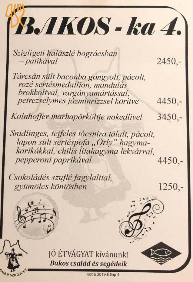 Bakos Attila Kisvendéglője Étlap