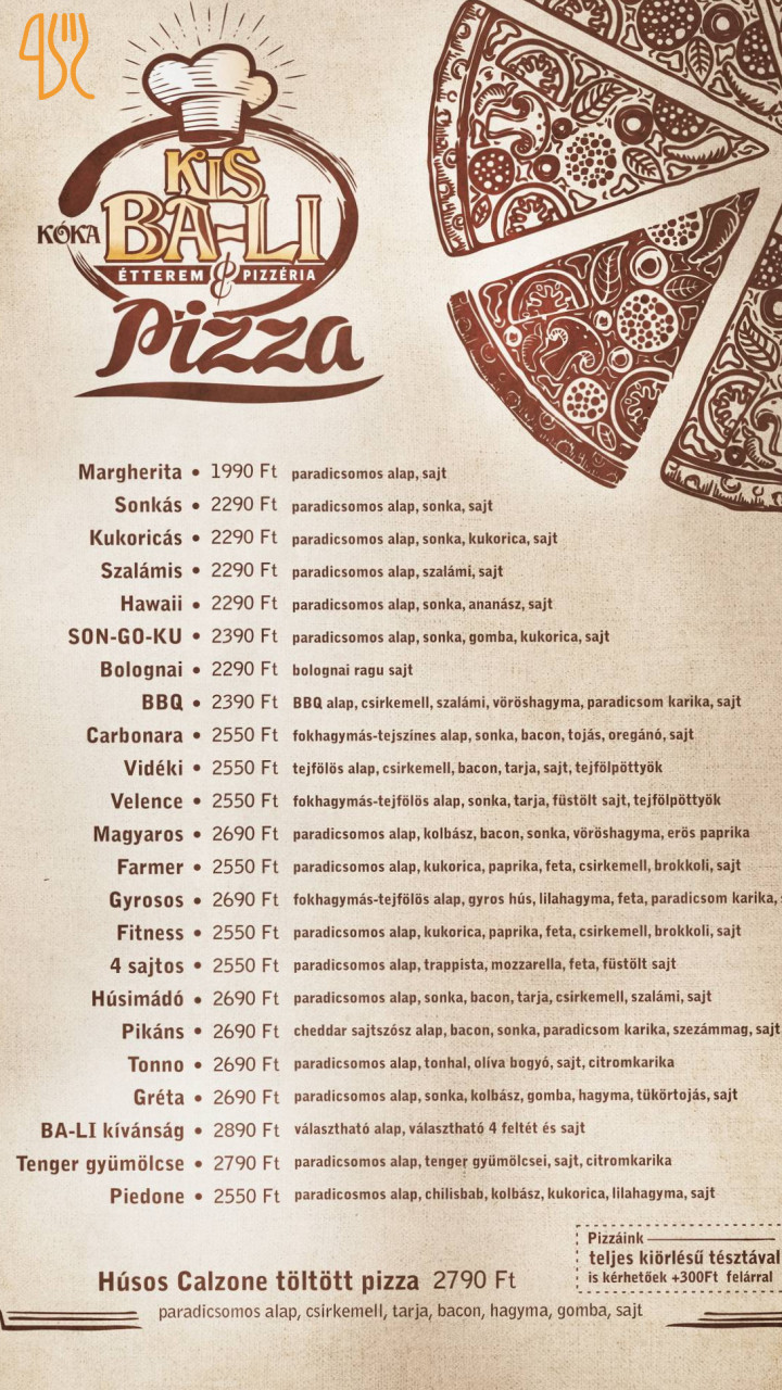 Kis-ba-li Étterem és Pizzéria Étlap